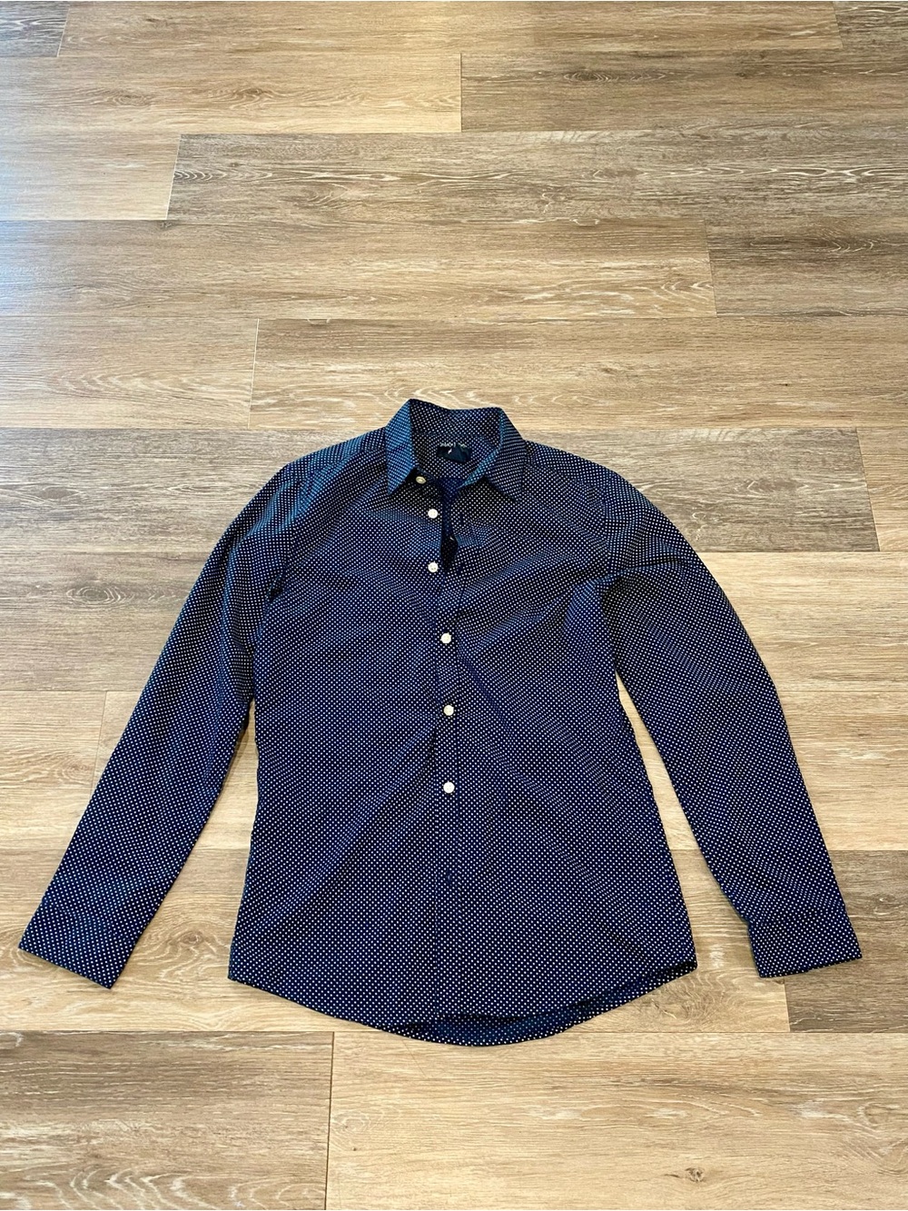 H&M Navy Blue Microdot Long-Sleeve Dress Shirt